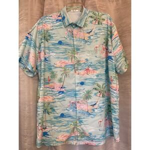 KYKU Mens Flamingo Tropical Hawaiian Shirt XL Short Sleeve Button Up